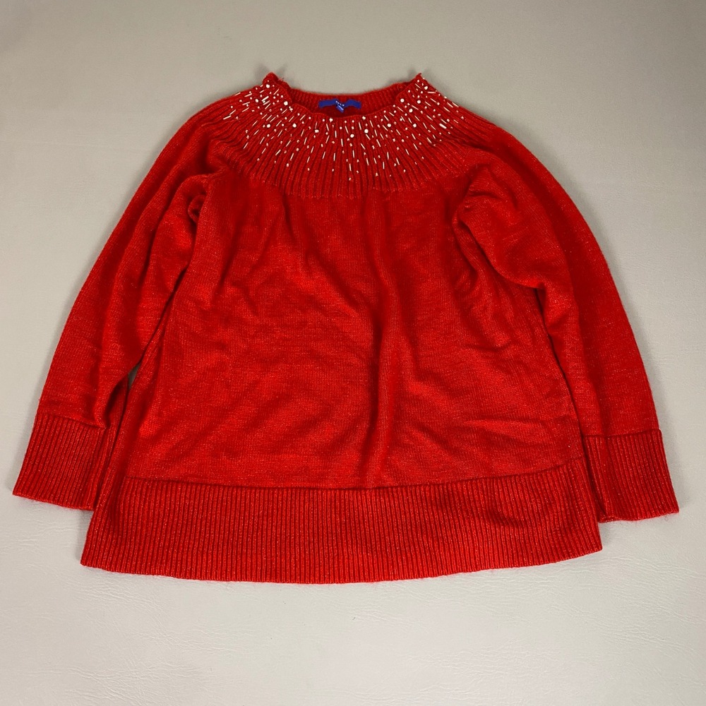 APT.9  Sweater Women Plus Size 2X Red Sparkle Beaded Neckline Christmas Holidays